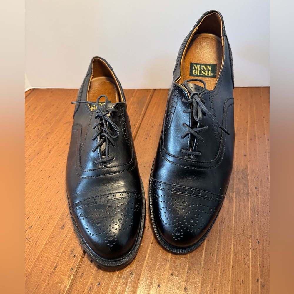 NUNN BUSH Black Leather Lace Up Oxford Wingtip Shoes - Men's Size 10.5 Wide